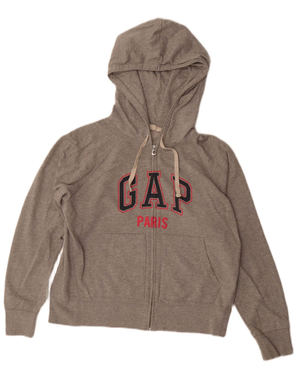 Gap Pull à capuche zippé graphique pour femme UK 16 Grand coton gris