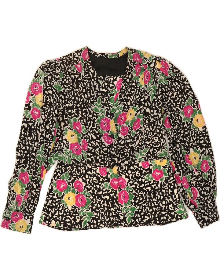 VINTAGE Womens Shirt Blouse UK 14 Medium Black Floral Vintage Vintage and Second-Hand Vintage from Messina Hembry 