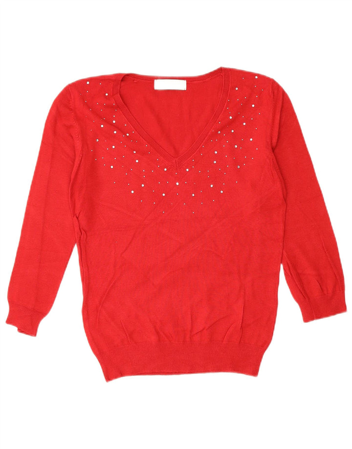 Marks & Spencer Pull col en V pour femme UK 10 Petite viscose rouge