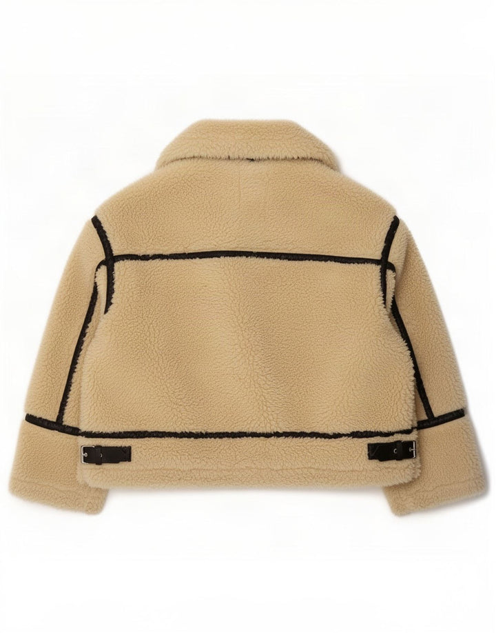 Zara Veste Sherpa surdimensionnée pour femme UK 14 Large Beige Colourblock