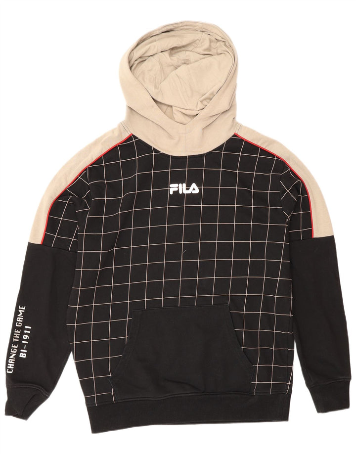 Fila Pull à capuche graphique pour homme en coton à petits carreaux noirs