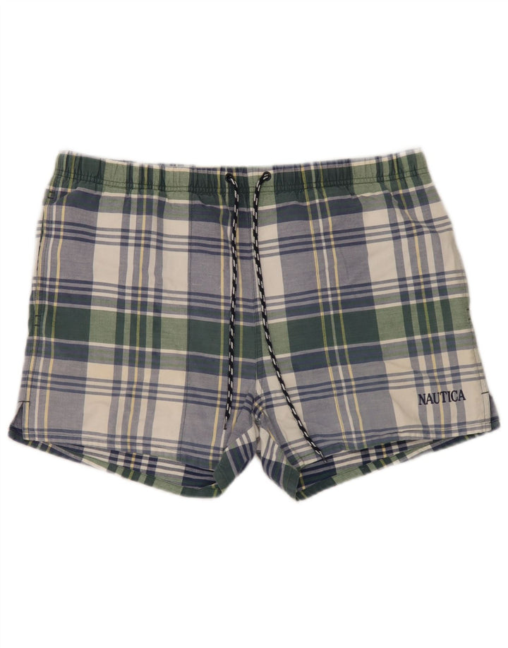 Nautica Short de bain homme en coton à carreaux vert moyen