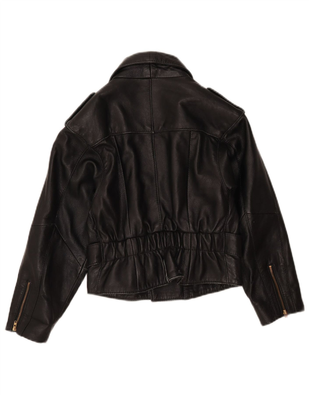 vintage Womens Crop Leather Biker Jacket UK 8 Petit cuir noir