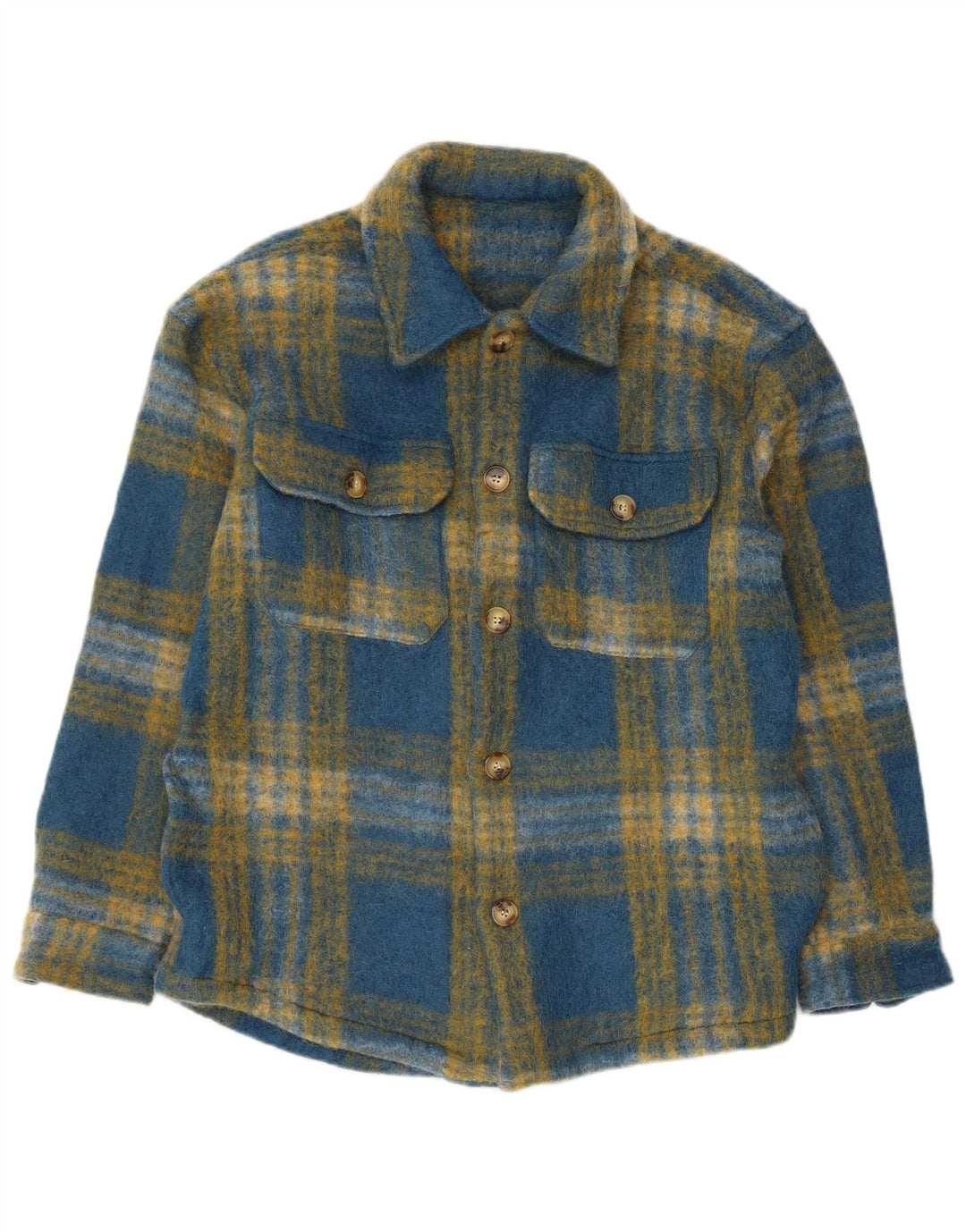 Zara Homme Surchemise Chemise En Flanelle Grand Carreau Bleu