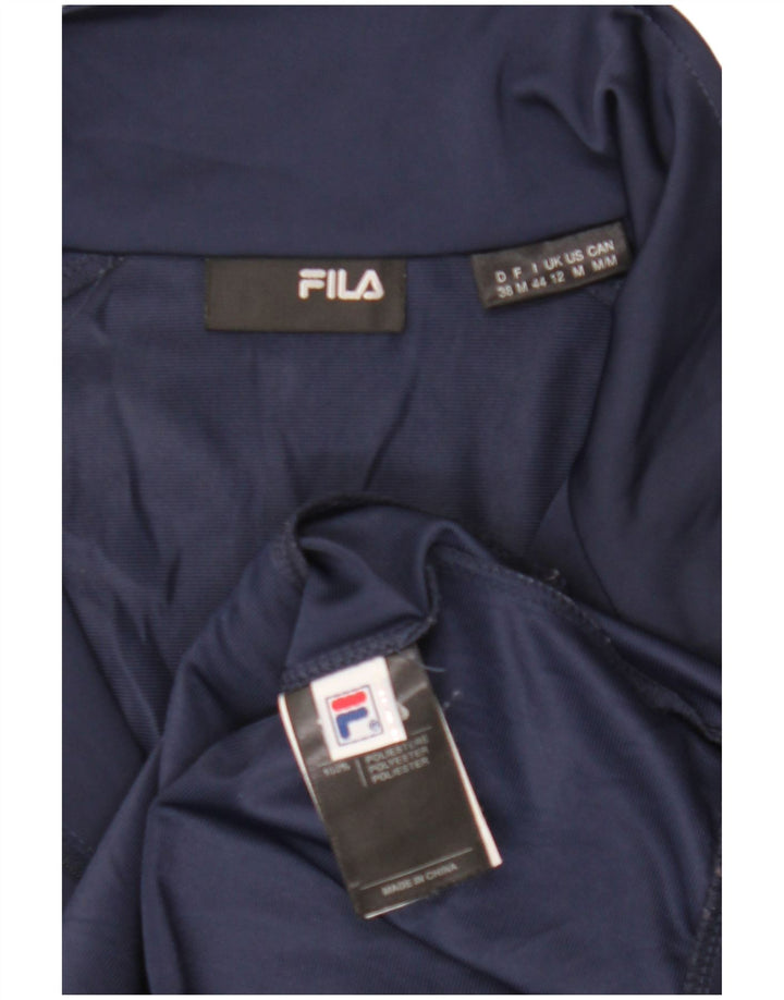 FILA Womens Graphic Tracksuit Top Jacket UK 12 Medium Navy Blue Polyester