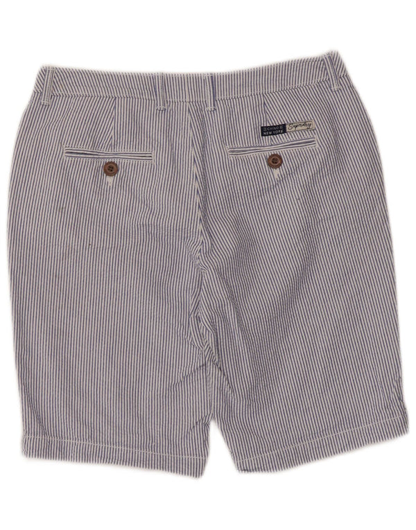 Superdry Short Chino Femme UK 8 Small W30 Bleu Pinstripe Cotton