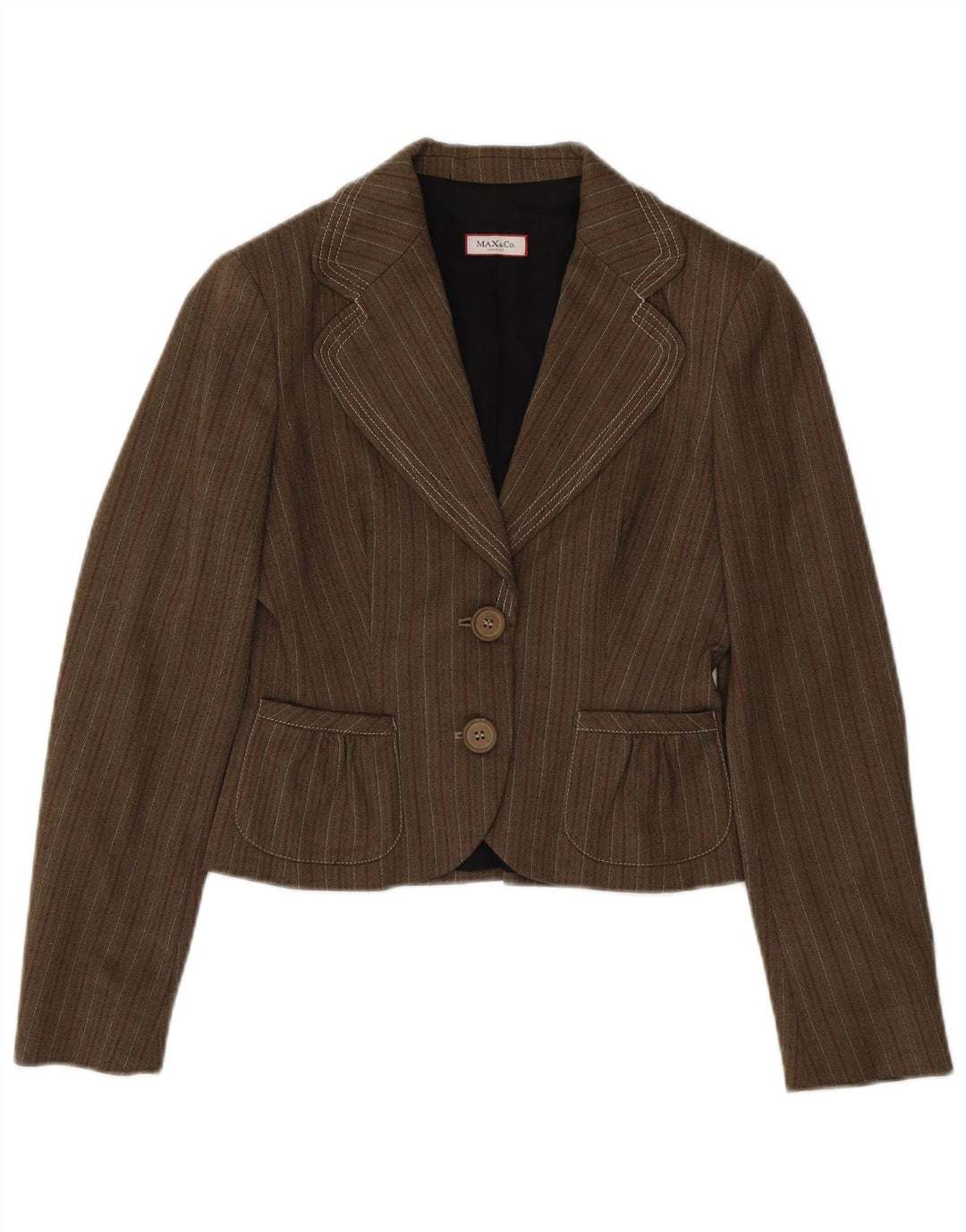 Max & Co. Veste blazer à 2 boutons pour femme UK 10 Petit marron rayé