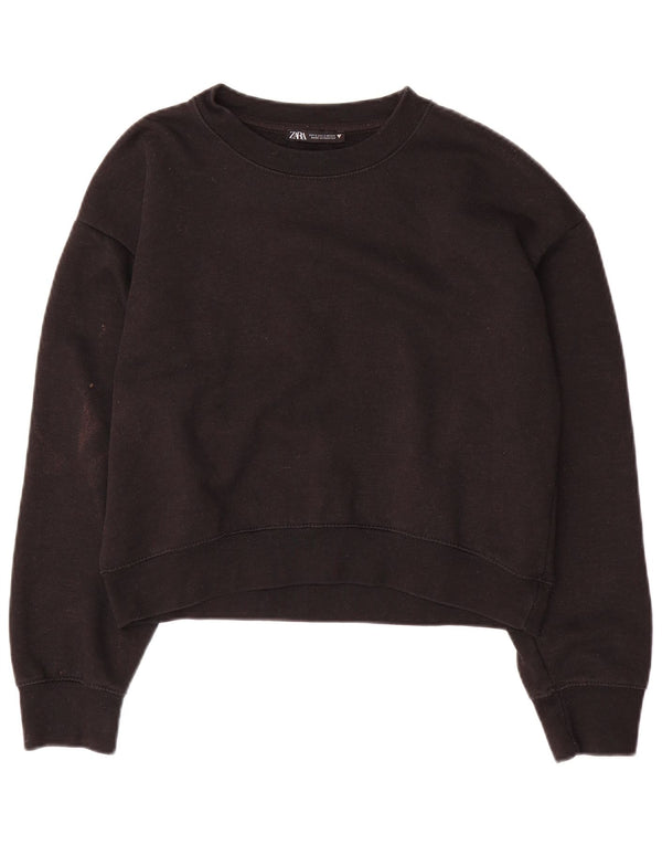 Zara Womens Crop Oversize Sweatshirt Jumper UK 10 Petit Noir Polyester