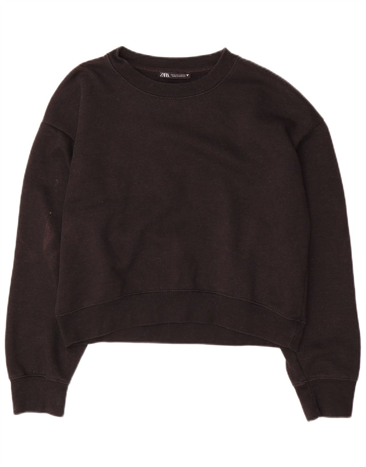 Zara Womens Crop Oversize Sweatshirt Jumper UK 10 Petit Noir Polyester
