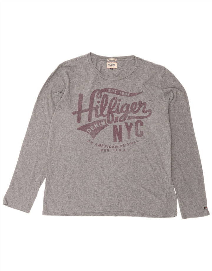 TOMMY HILFIGER Haut graphique à manches longues pour hommes en coton gris moyen