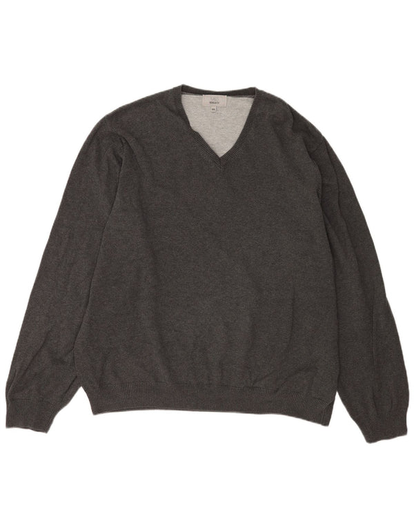Marks & Spencer Pull coupe classique à col en V pour homme 2XL Gris Coton