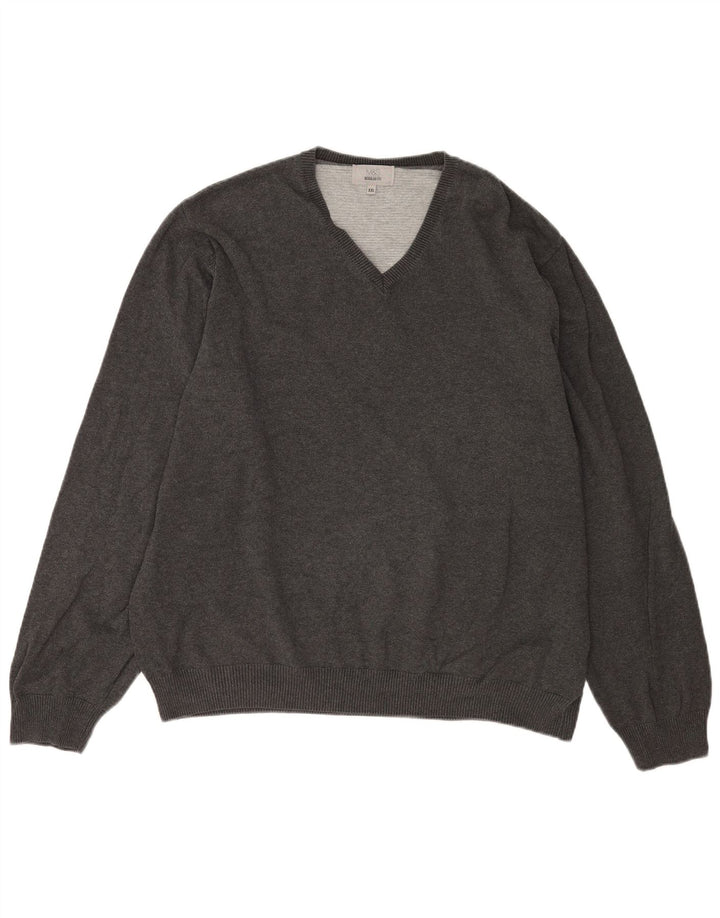 Marks & Spencer Pull coupe classique à col en V pour homme 2XL Gris Coton