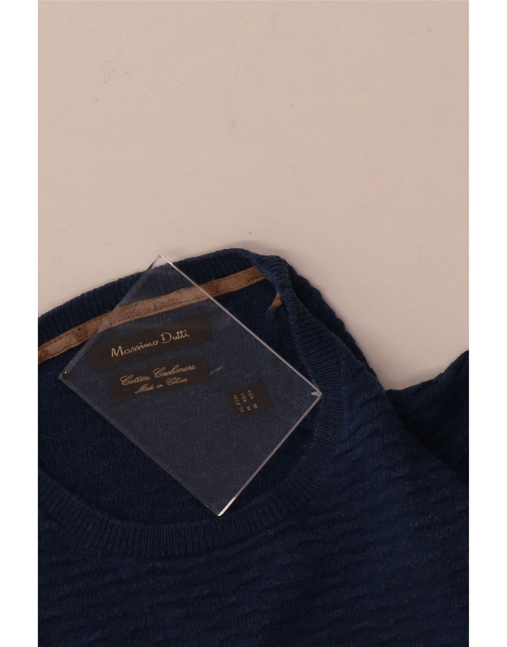 Massimo Dutti Pull col rond homme en coton bleu moyen