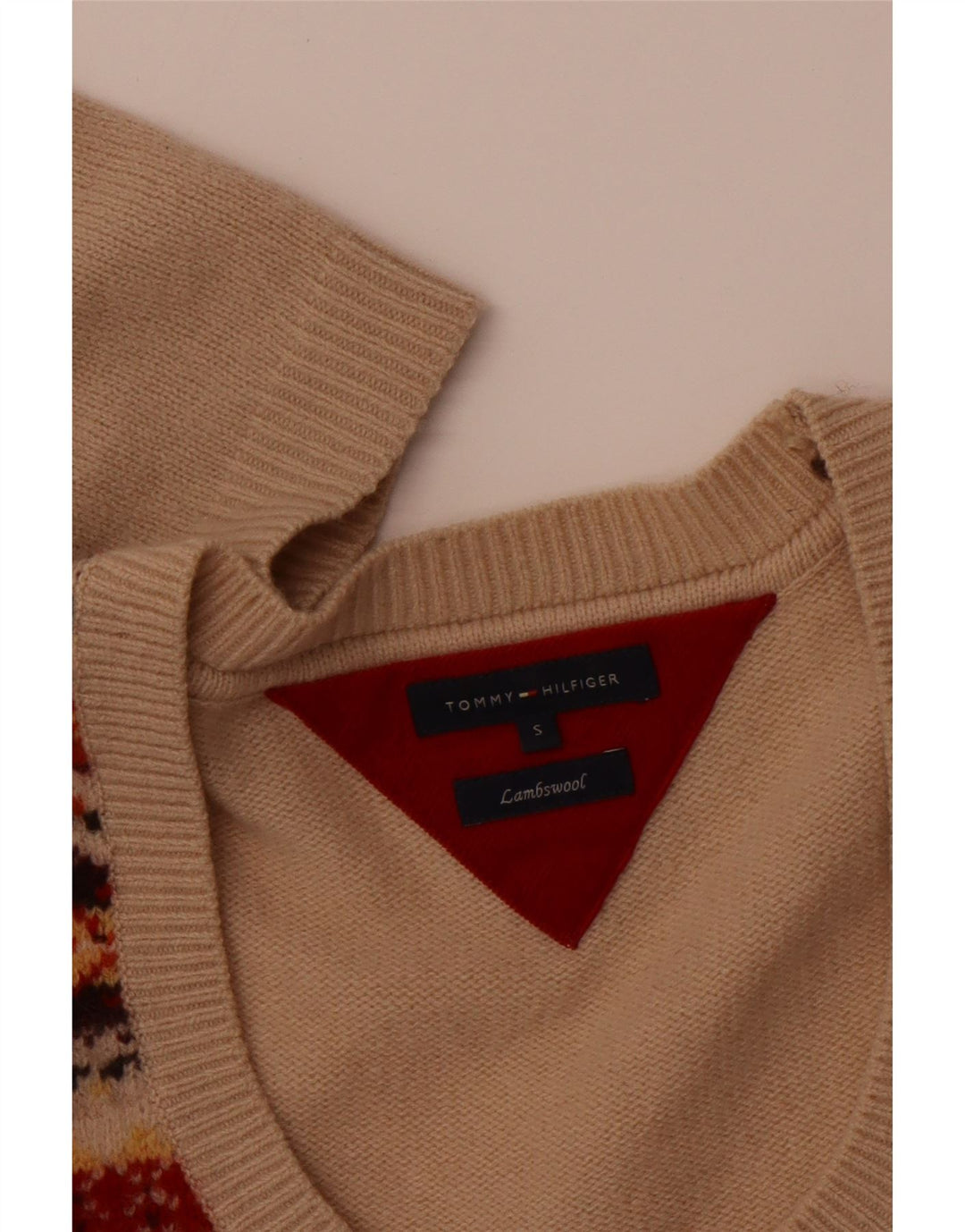 TOMMY HILFIGER Pull col bateau pour femme UK 10 Petit Beige Fair Isle