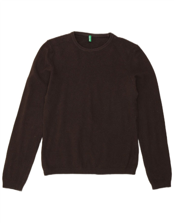 BENETTON Pull col bateau pour femme UK 12 Laine marron moyen