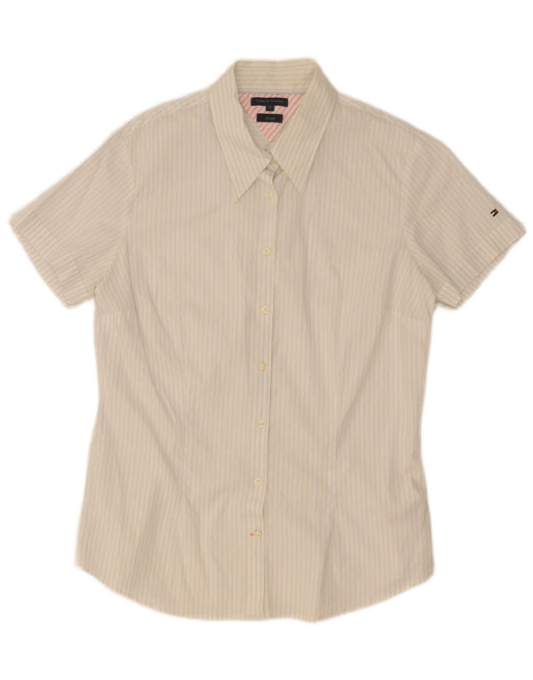 Tommy Hilfiger Chemise à manches courtes pour femme US 12 Grand coton rayé blanc