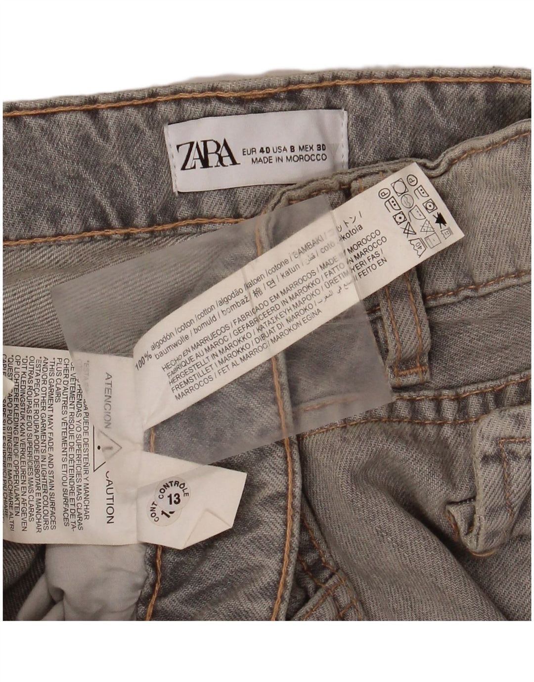 ZARA Jean cargo à jambe large pour femme EU 40 Medium W30 L34 Gris Coton