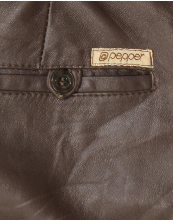 VINTAGE Pantalon droit en cuir pour femme W25 L29 Marron