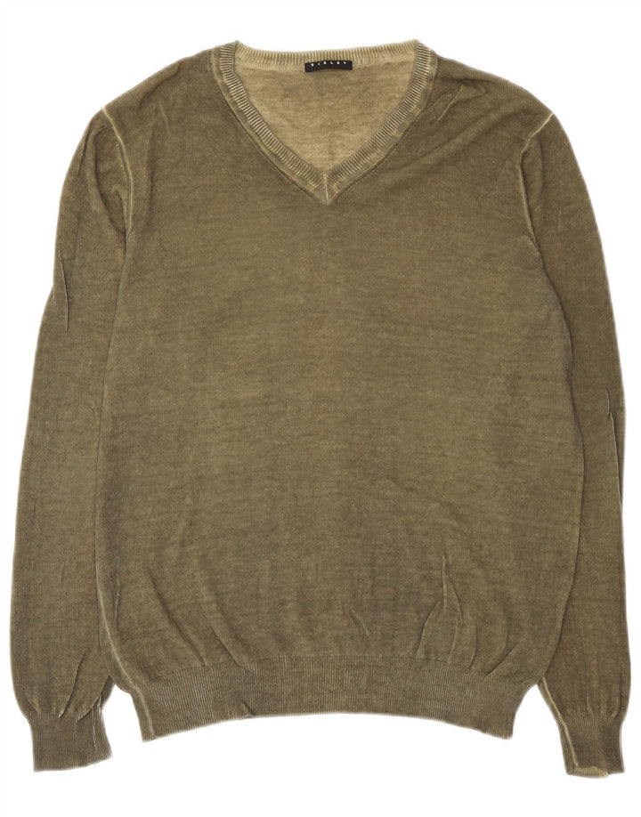Sisley Pull Col V Pull Large Kaki Homme
