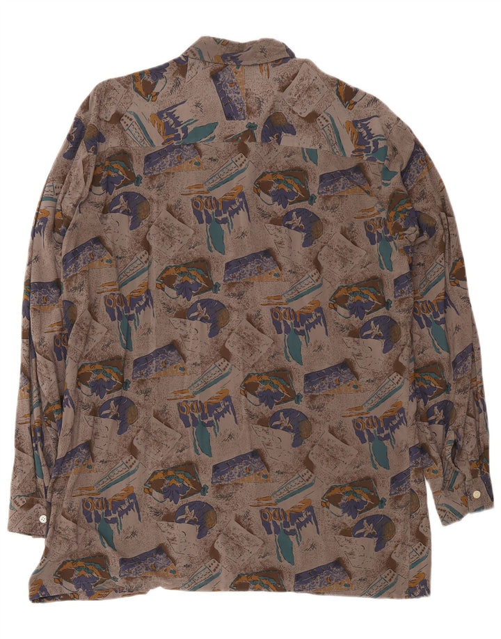 vintage Mens Abstract Pattern Shirt Taille 41/42 Grande Viscose Grise