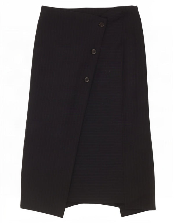 Zara Femme Jupe Portefeuille Taille Haute XS W24 Bleu Marine Rayé