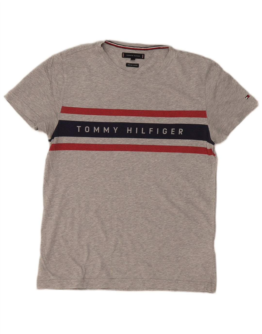 TOMMY HILFIGER T-Shirt Graphique Homme Petit Gris Colorblock Coton
