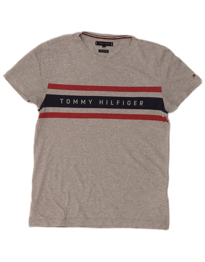 TOMMY HILFIGER T-Shirt Graphique Homme Petit Gris Colorblock Coton