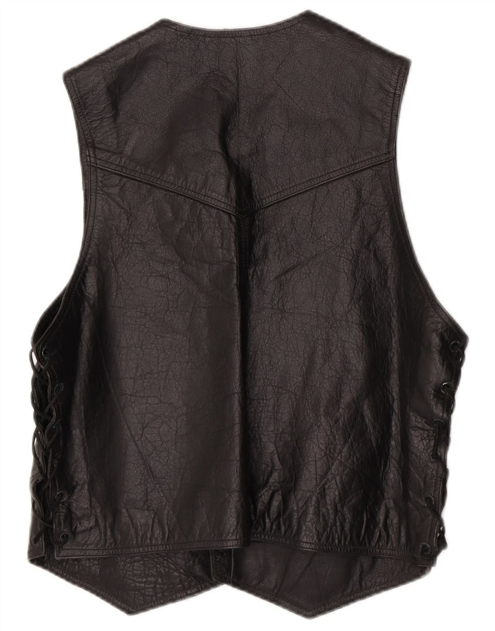 gilet en cuir occidental vintage pour hommes petit noir