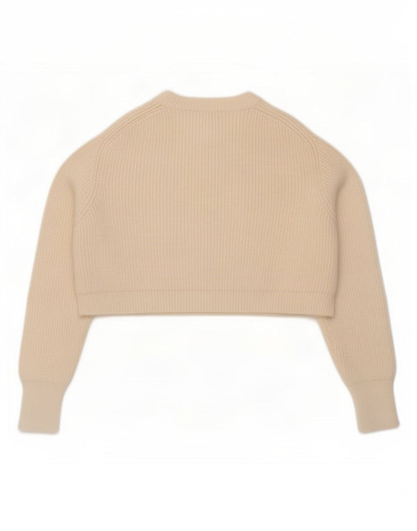 Zara Womens Loose Fit Crop Crew Neck Jumper Pull UK 14 Moyen Blanc Cassé