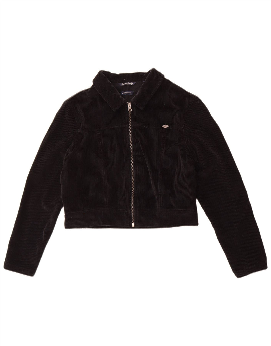 Superdry Veste courte en velours côtelé pour femme UK 12 Coton noir moyen