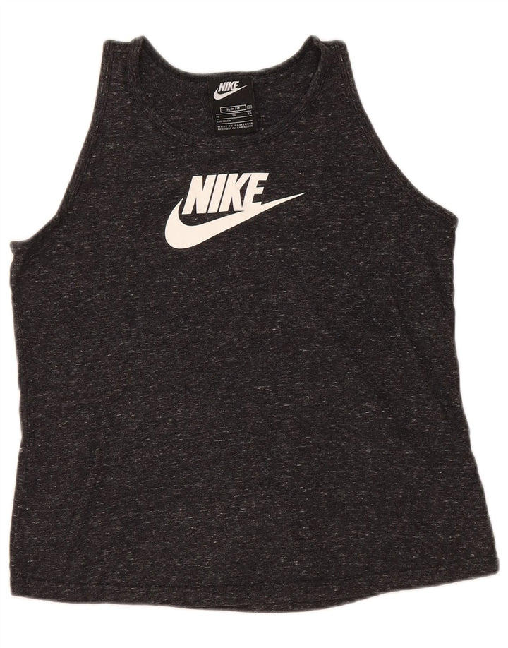 NIKE Débardeur Graphique Coupe Slim Fille 13-14 Ans XL Coton Chiné Noir