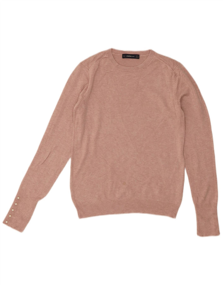 Zara Pull col rond pour femme UK 12 Viscose rose moyen