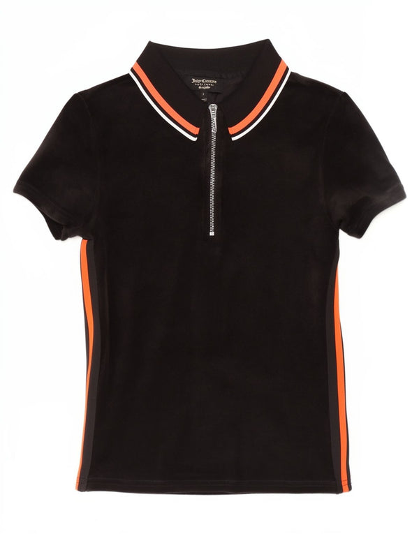 Juicy Couture Polo Femme UK 8 Petit Coton Rayé Noir