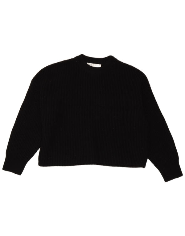 Zara Pull court surdimensionné à col rond pour femme UK 10 Petit Noir