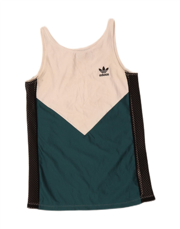 ADIDAS Womens Vest Top UK 10 Small White Colourblock Polyester Vintage Adidas and Second-Hand Adidas from Messina Hembry 