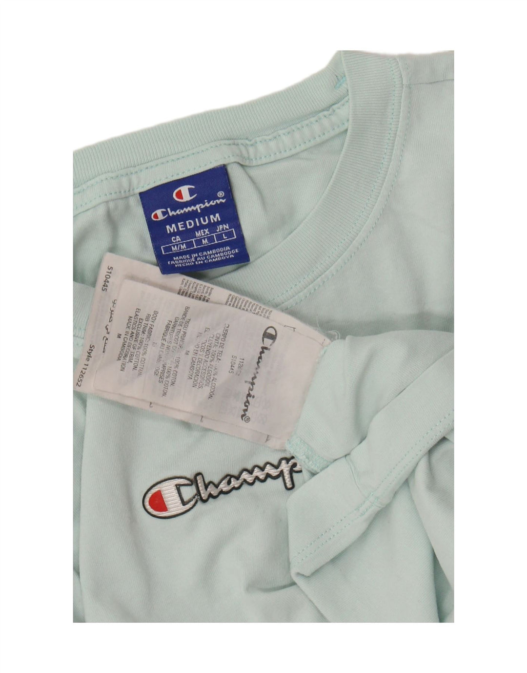 CHAMPION T-shirt court graphique pour femme UK 14 Coton turquoise moyen