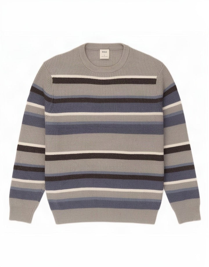 Marks & Spencer Pull à col rond pour homme en polyester à rayures grises