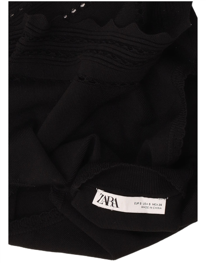 Zara Womens Crop Vest Débardeur UK 8 Petit Noir