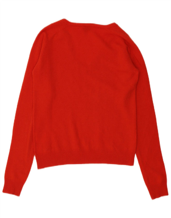 Calvin Klein Pull col en V pour femme UK 16 Large Rouge Cachemire