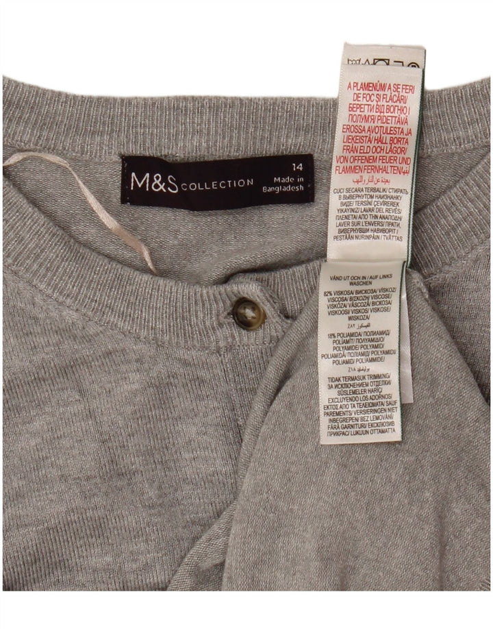 MARKS & SPENCER Pull cardigan court pour femme UK 14 Gris moyen Viscose