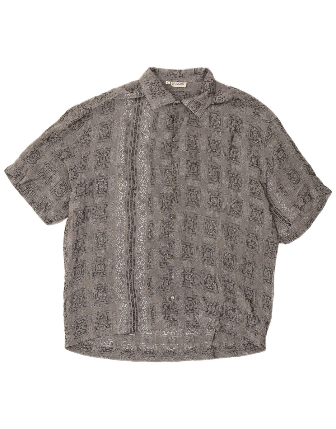 vintage Chemise à manches courtes pour hommes Grand acétate à carreaux gris