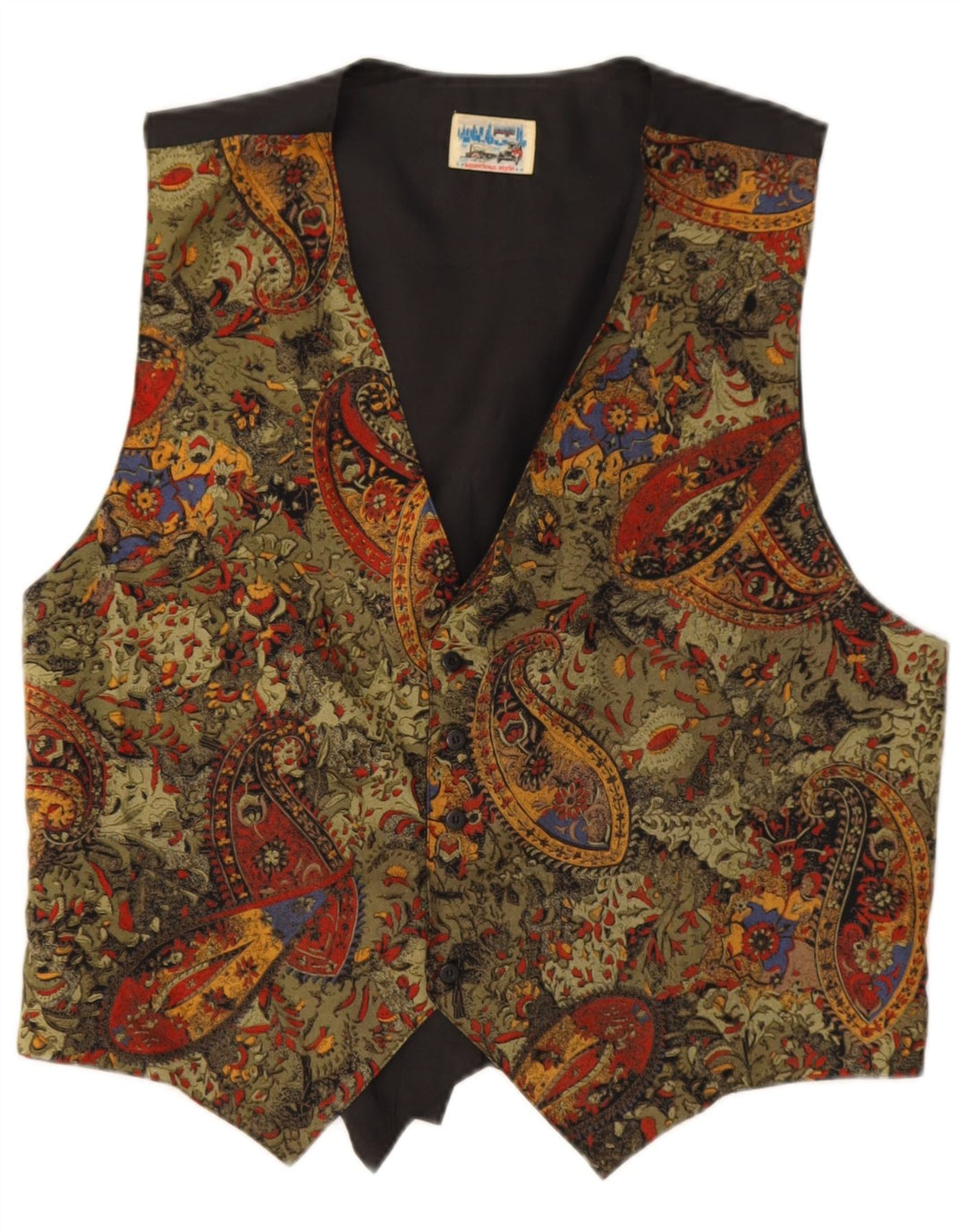 Gilet Vintage Homme Moyen Multicolore Paisley Viscose Rétro