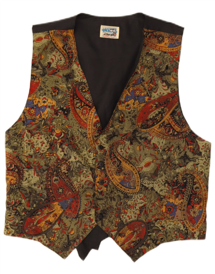 Gilet Vintage Homme Moyen Multicolore Paisley Viscose Rétro