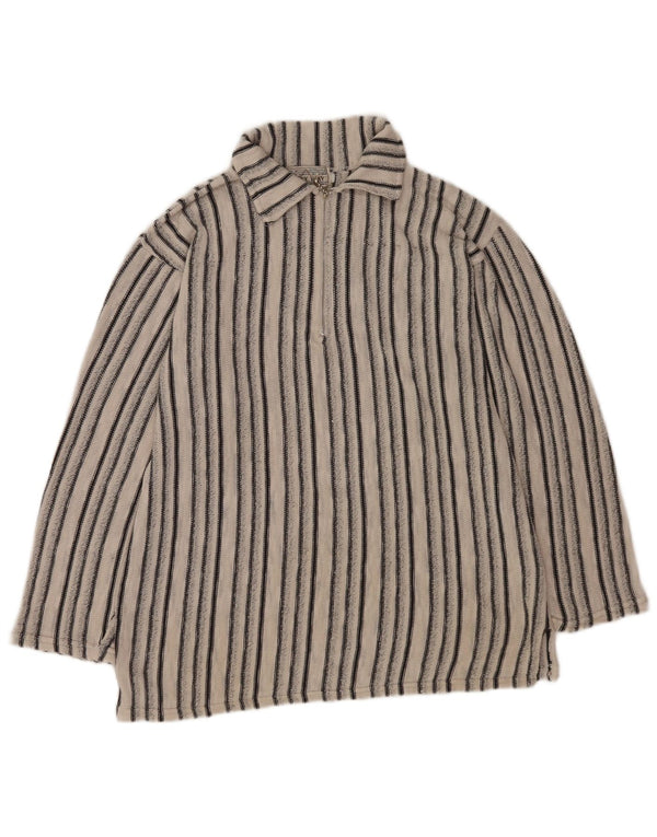 vintage Mens Polo Neck Jumper Pull Moyen Blanc Rayé