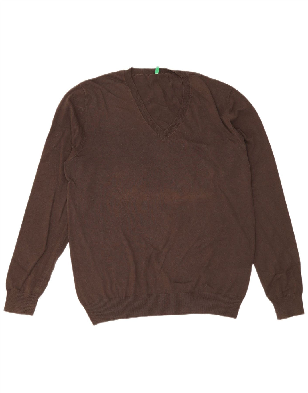 Benetton Pull col V pour homme en coton marron Taille L