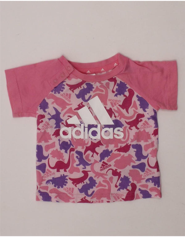 ADIDAS Baby Girls Graphic T-Shirt Top 3-6 Months Pink Cotton