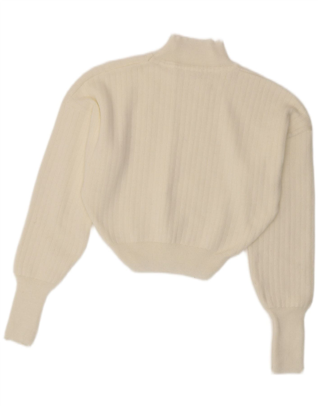 vintage Womens Crop Turtle Neck Jumper Pull UK 14 Moyen Blanc