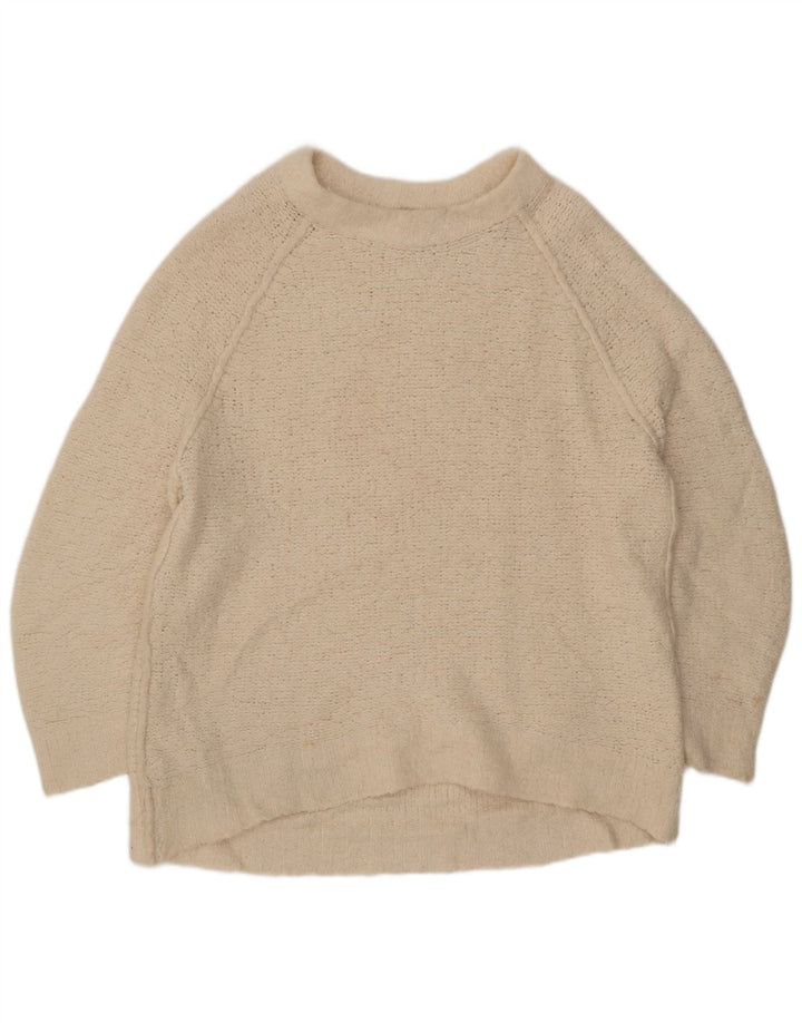 vintage Femmes Oversize Boat Neck Jumper Pull UK 14 Moyen Blanc