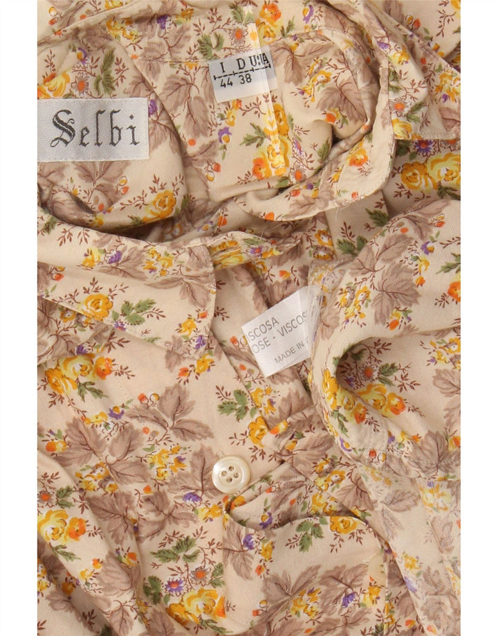 VINTAGE Chemisier Femme IT 44 Viscose Florale Beige Moyen