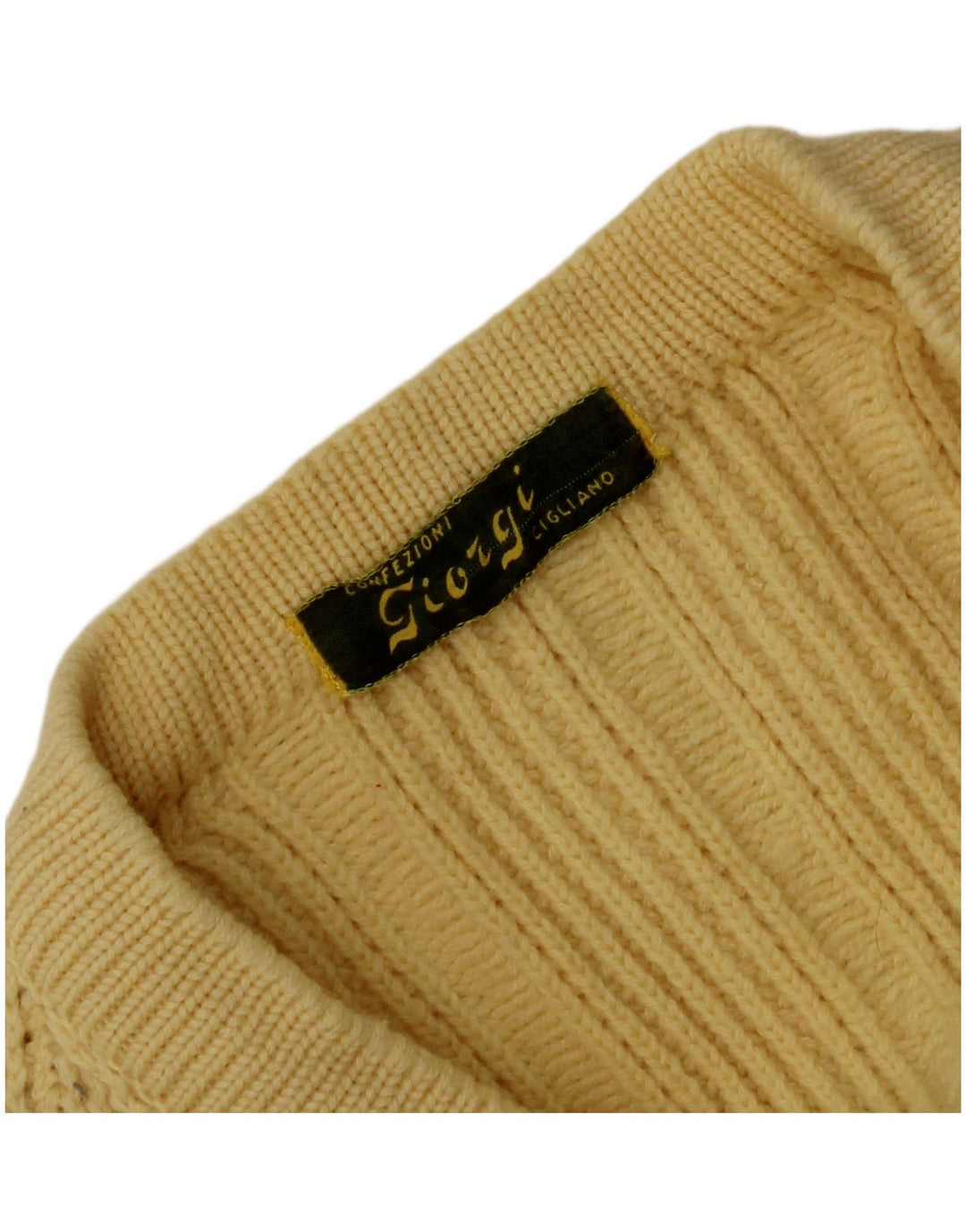 vintage Homme Col V Pull Pull Jaune Moyen